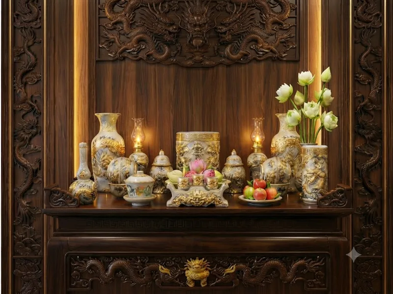 Bố trí bàn thờ gia tiên nên ưu tiên sự trang nghiêm, gọn gàng, thông thoáng và an toàn trong quá trình thờ cúng.